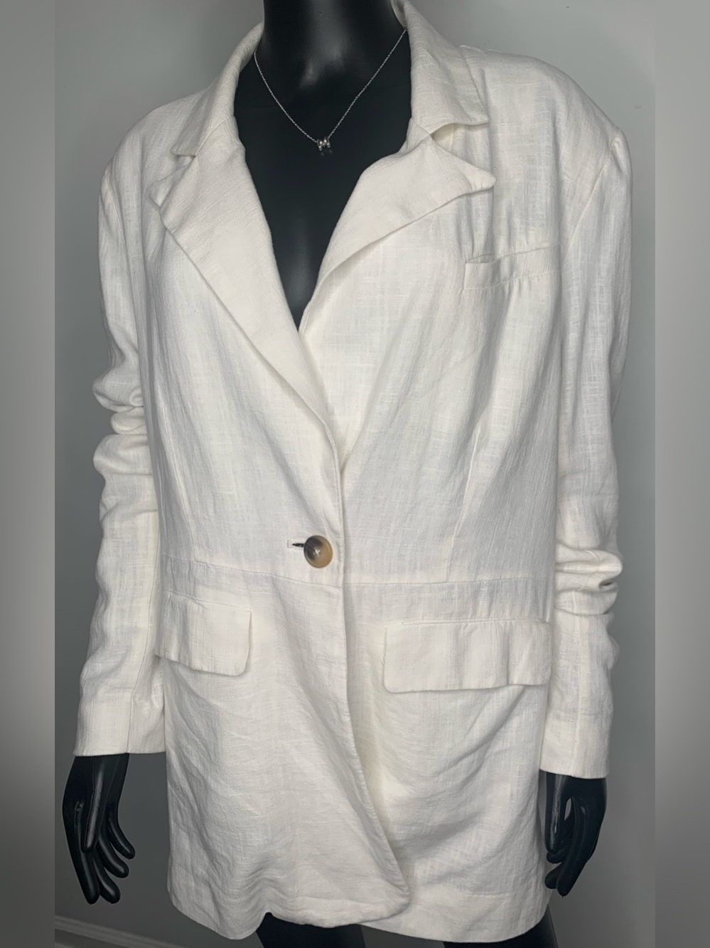 Free People Classic White Linen-Blend Women's Blazer Jacket